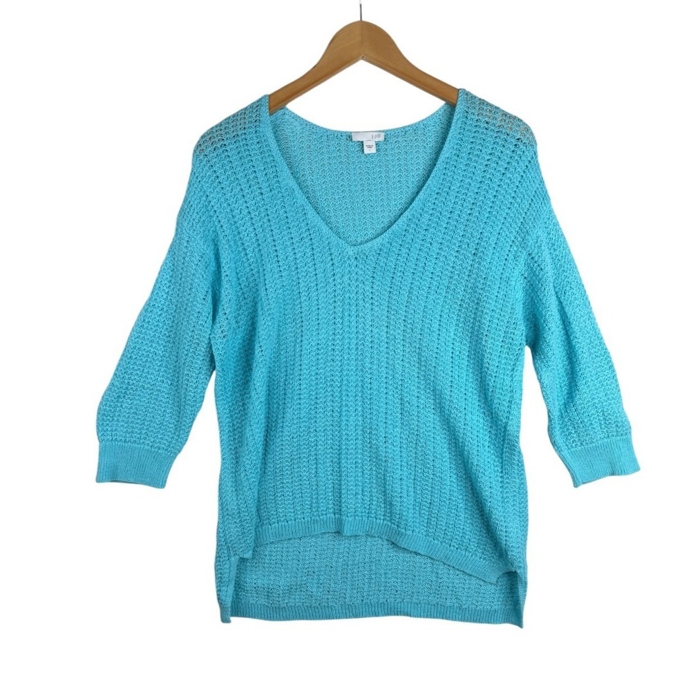 J. Jill Turquoise Blue 3/4 Sleeves Coverup V-Neck Sweater Women Size L